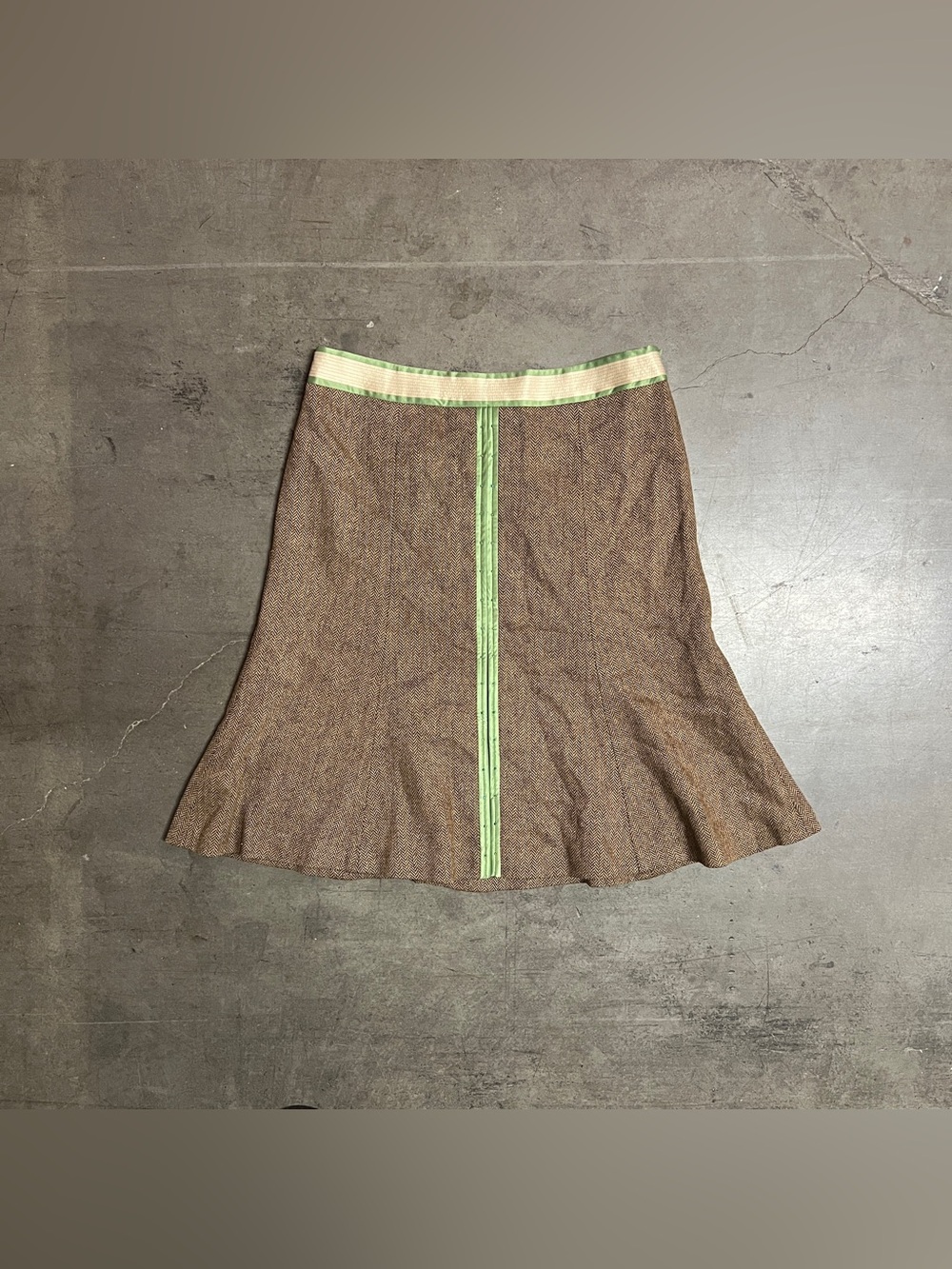 Ann Taylor Loft Brown A-Line Skirt with Green Trim